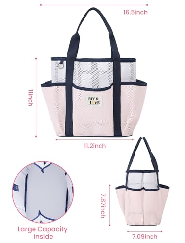 nemeki Mesh Beach Bag for Women Small Beach Tote Bag Sandproof Foldable Swim Pool Bag with 8 Pockets for Travel