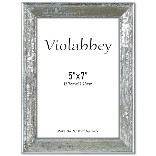 VIOLABBEY 5x7 Picture Frame Vintage Silver, Rustic Farmhouse Photo Frame with Distressed Finish for Home Tabletop or Wall ...