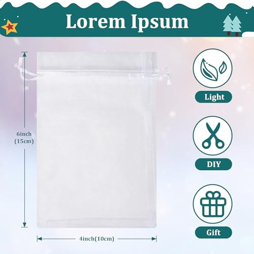 ENNIYU 100PCS Premium Sheer Organza Bags, White Wedding Favor Bags with Drawstring, 4x6 inches Jewelry Gift Pouch for Part...