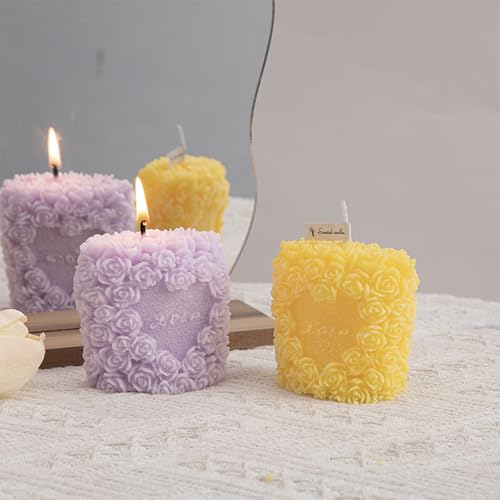 Rose Flower Clusters Aesthetic Scented Candle,Love Heart Handmade Soy Wax Aroma Decorative Candle for Table Photo Prop Val...