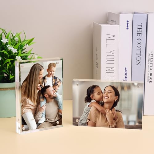 Fixwal 4x6 Picture Frame, 6 Pack Acrylic Frames, Clear Double Sided Photo Frame with Magnetic Desktop