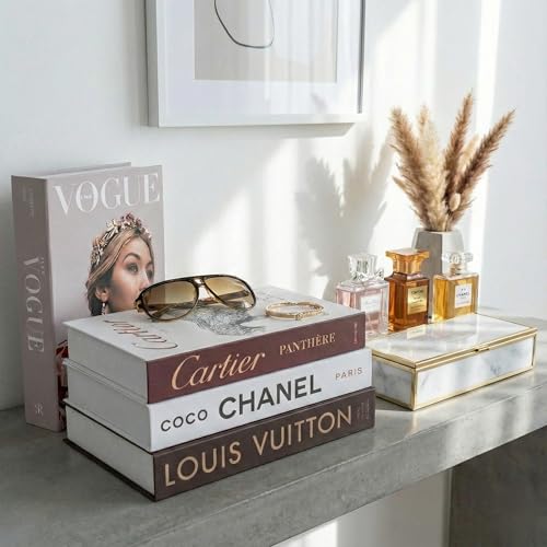 PROBENEX Luxe Large | 4 PCS Faux Decorative Book Boxes | Not Real Books, Cardboard Foldable Display Props | Home Decor for...