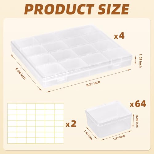 Cokapo Bead Organizer Box, 64 Pcs Clear Bead Storage Containers, Craft Organizers and Storage with Hinged Lids and Labels,...