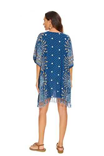 Beautybatik Women Plus Size Tunic Tops Boho Flora Printed Short Sleeve V Neck Shirt XL to 4X