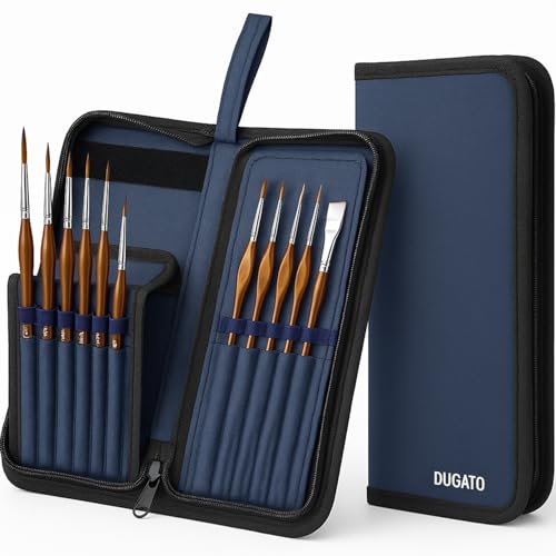 DUGATO Short Paint Brush Holder & Organizer 5.4x10.7 Inches, Blue Canvas Bag for Brushes up to 9.3" Length, Case with 15 S...