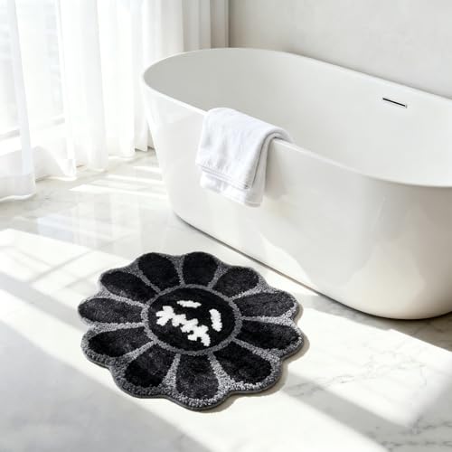 Shovagy Trippy Happy Face Rug Cool Rugs Tufted Quick Dry Bath Mats for Bathroom Non Slip Bath Mat Water Absorbent 2.6FT Bl...