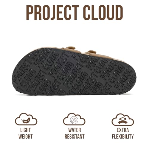 Project Cloud 100% Genuine Leather Womens Sandals -Lightweight Womens Slides Memory Foam Insole & Cork Footbed Sandals Wom...