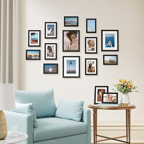 Vittanly 15 Pack Picture Frames Collage Wall Decor for Mounting or Tabletop Display, Gallery Frame Set for Family, Multi S...