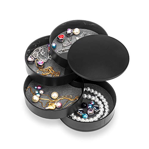 HengLiSam Jewelry Organizer, Small Jewelry Box Earring Holder for Women, Jewelry Storage Box 4-Layer Rotatable Jewelry Acc...