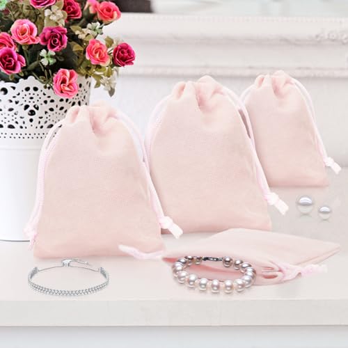 G2PLUS Pink Velvet Jewelry Pouches, 20PCS Small Velvet Gift Bags with Drawstring, Christmas Gift Bags for Wedding Favors, ...
