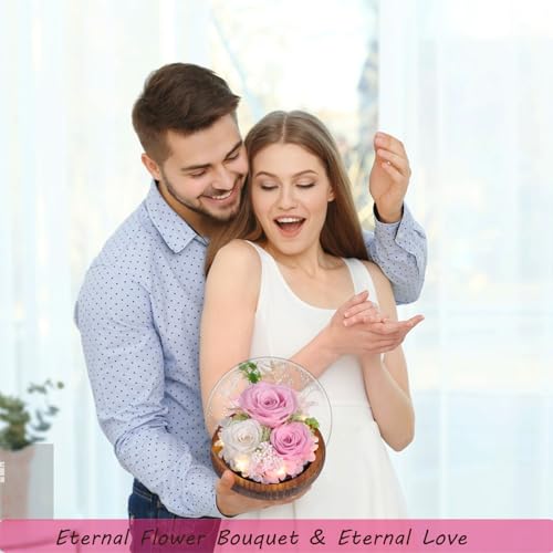 Gift for Woman Forever Flower for Delivery Prime Unique Preserved Flower Fresh Bouquet Pink Roses Birthday Gift for Her, W...