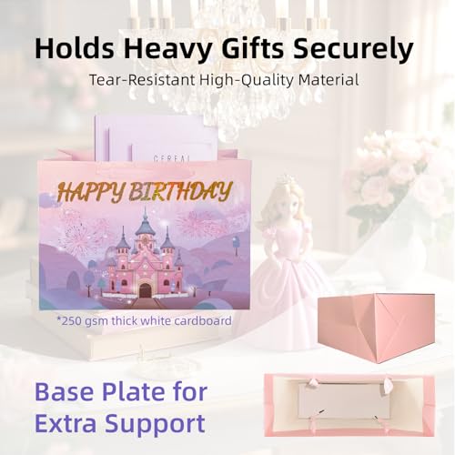 PrintGuru 13” Large Happy Birthday Gift Bag with Tissue Paper, Greeting Card and Ribbon Handles for Women Girls Kids Birth...