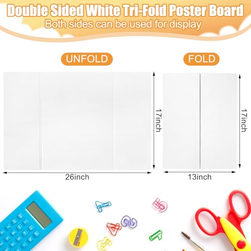 2 Pack Small Trifold Poster Board 26" x 17", White Corrugated Project Boards for Science Fairs, School Projects and Event ...