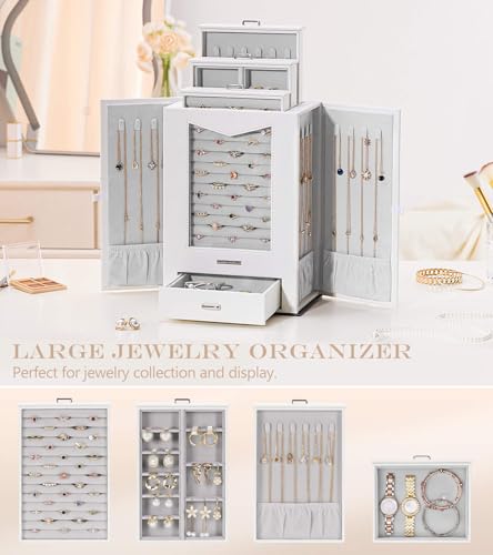 Homde Jewelry Organizer with Transparent Window Necklace Hooks Gift for Women Jewelry Box Display Case for Necklaces Rings...