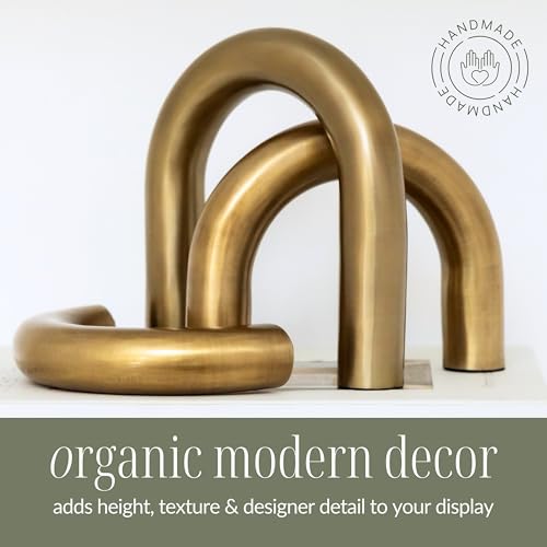 STRONA Brass Finish Arch Decor - 3 Piece Organic Modern Home Decor Accent Set for Bookshelf, Coffee Table & Console Styling