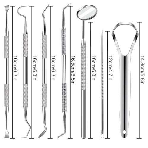 7pcs Dental Tools, Dental Pick Teeth Cleaning Tools Hygiene Kit, Professional Stainless Steel Tooth Scraper Plaque Tartar ...