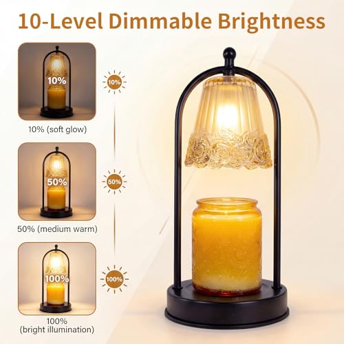 YWYWLED Vintage Rose Candle Warmer Lamp with Timer & Dimmer - Portable Iron Base, Amber Glass Shade, 2 Bulbs Included - El...