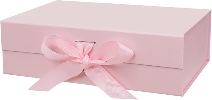 DaiUni 10.5"X7.5"X3.1" Pink Magnetic Gift Box with Lid and Ribbon for Presents
