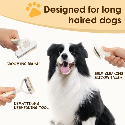 Professional Deshedding Dog Brush Grooming Kits, for Long-Haired Dogs and Cats - Dog Deshedding Brush and Slicker Brush Se...
