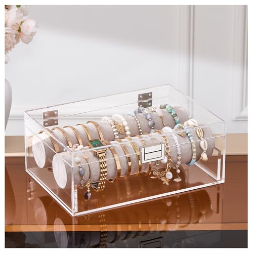 Lolalet Acrylic Bracelet Organizer Box, Clear Jewelry Display Holder for Bangles Watches, Jewellery Accessories Storage Ca...