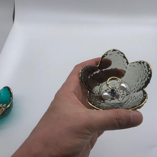 BESSKON Flower Ring Dish Jewelry Tray, Glass Jewelry Dish Tray, Aesthetic Room Decor Small Trinket Dish, Nightstand Jewler...