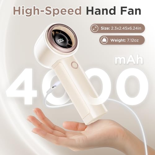 Portable Handheld Personal Cool Fan for Travel - 4000mAh Rechargeable Battery Powerful Mini Fan for Personal,Women,Men,150...