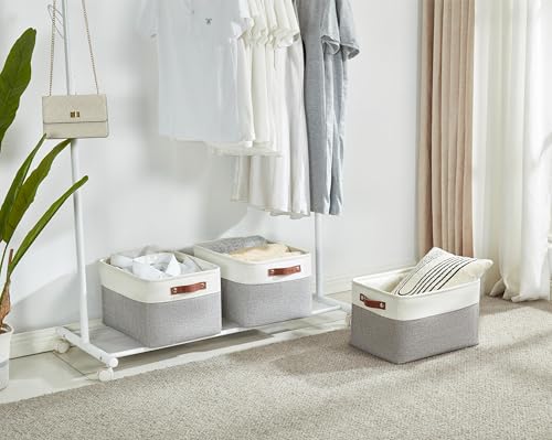 DECOMOMO Storage Baskets for Shelves - Fabric Storage Bins, Linen Closet Organizers and Storage (Grey & White, Large - 1 P...