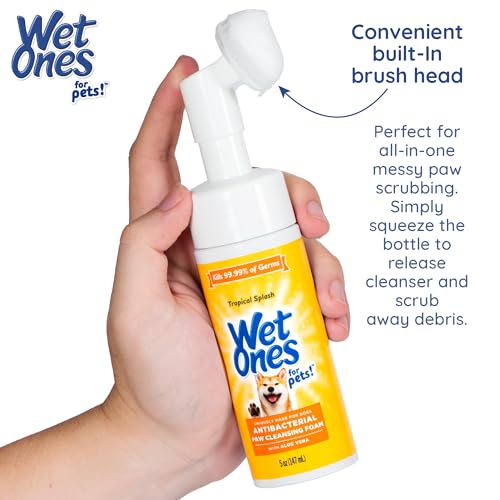 Wet Ones for Pets Antibacterial Dog Paw Cleaner with Built-in Scrubber Brush, Tropical Splash Scent - Foaming Cleanser for...