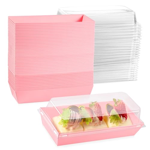 Leafiew 50 Pack 7.5x3.3 Inches Small Clear Treat Boxes-Dessert Boxes To Go-Disposable Paper Mini Containers for Cookie, Ca...