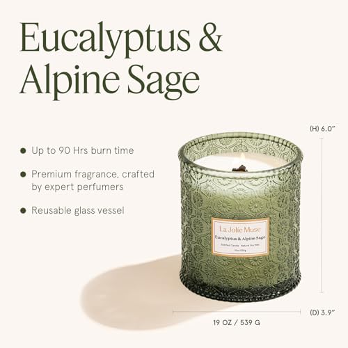 LA JOLIE MUSE Eucalyptus & Alpine Sage | Eucalyptus, Lavender & Sage Candle for Home Cleansing | 19 oz Wooden Wick | Natur...