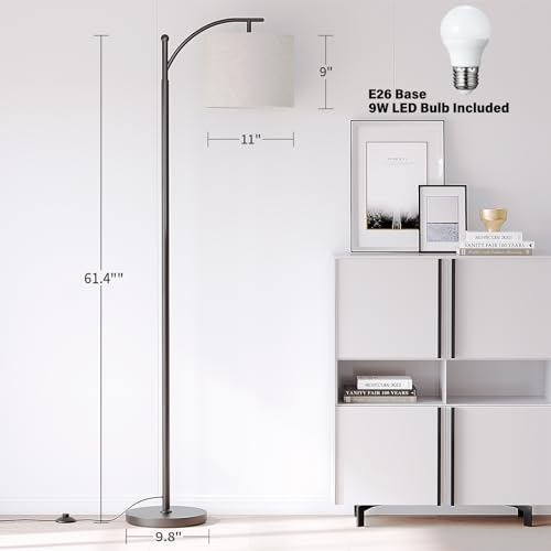 SUNMORY Arc Floor Lamp,Modern Floor Lamp with 9W 3 Color Temperatures Bulb,Metal Standing Lamps with Adjustable Hanging La...