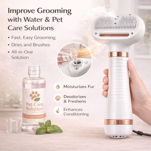 All-in-One Steam Pet Grooming Brush for Dogs & Cats, Soft Brushing with Drying & Deshedding, Calm Home Grooming Tool for D...