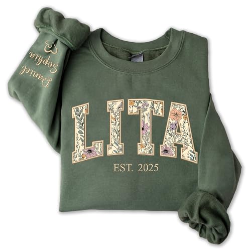 UrbanNEST Personalized Floral Embroidered Applique Grandma Sweatshirt, Custom Grandma Gifts from Grandkids, Christmas 2025