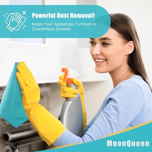 MOONQUEEN 12 Pack Microfiber Cleaning Cloth - Reusable Cleaning Rag, Fast Drying Cleaning Towels,12"X12", Green/Blue/Yello...
