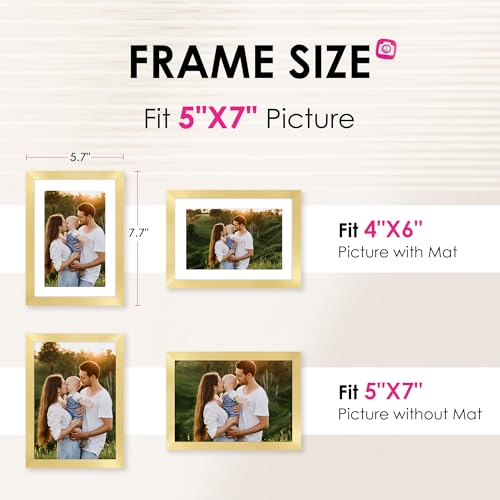 FIXSMITH 5x7 Picture Frame Bulk-4 Pack, Gold Picture Frames Collage Wall Decor, Wall & Tabletop Picture Frames, Photo Fram...