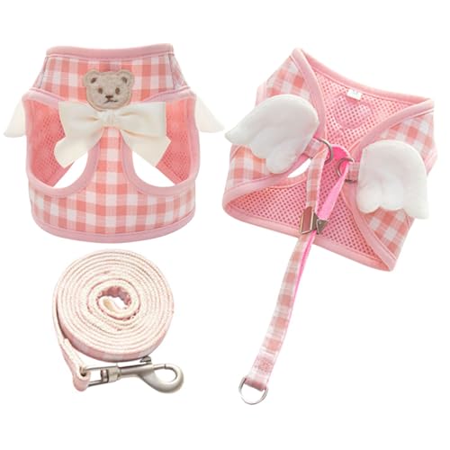 Dog Harness and Leash Set with Angle Wings,Pet Adjustable Mesh Vest Harness with Wings and Bow for Small Medium Dogs Cats_...