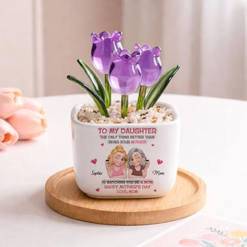 Wrappiness Glass Everlasting Tulips Pot for Women Personalized Gifts - Glass Flowers Decor, Birthday Gift for Daughter fro...