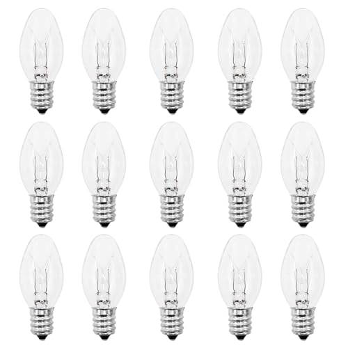 PaeorRorL Night Light Bulbs 4 Watt 15 Pack E12 Base Dimmable Plug in Night Light Bulbs - C7 Small Light Bulb Replacement f...