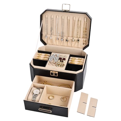 Greenfeather Jewelry Organizer Box for Women, Decorative Storage Box with Lid,Jewelry Box with Lock and Key,2 Tier Jewelry...