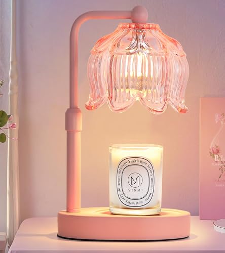 MEIXISUE Pink Flower Candle Warmer Lamp with Timer Dimmer, Adjustable Height No Flame Wax Warmer for Jar Candles, Ideal Gi...