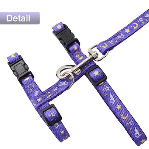 Cat Harness and Leash Set for Outdoor Walking Escape Proof Adjustable Soft Safety Strap with Golden Star and Moon Design G...