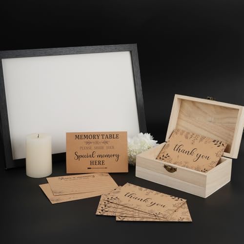 Lebsitey Share A Memory Card for Celebration of Life Decorations- 50 Pcs Memory Cards with Wooden Box for Funeral Graduati...
