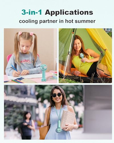Coohea Mini Handheld Fan, Small Cute Design, 3 Powerful Speeds, USB Rechargeable Battery Operated, Portable Personal Fan w...