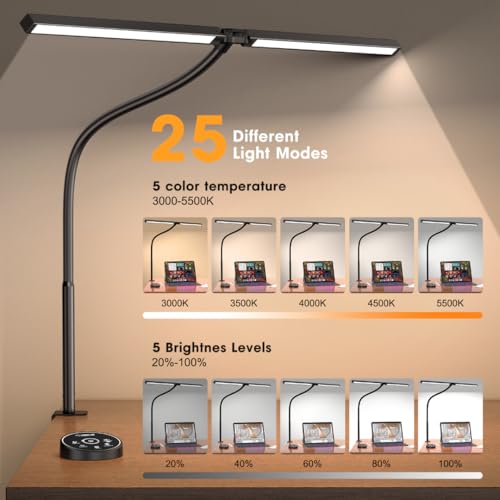 Pzloz Led Desk Lamp for Office Home - Eye Caring Architect lamp with Clamp,Dual Screen Computer Monitor Work Smart Light: ...