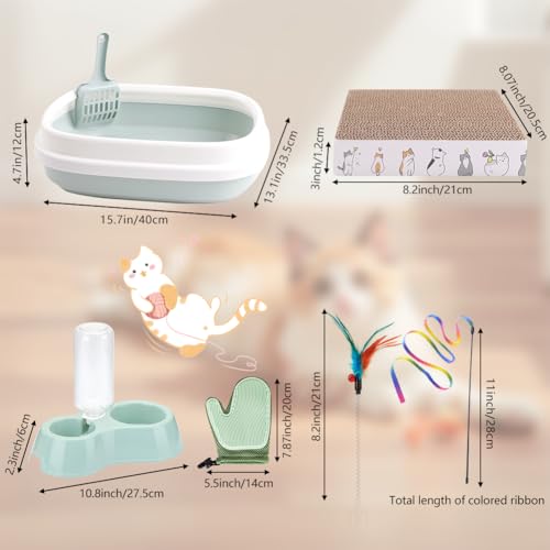 Kitten Starter Kit - 16 Pcs Cat Essentials Set Includes Litter Box, Toys, Collars, Scratch Pad, Nail File, Automatic Feed ...
