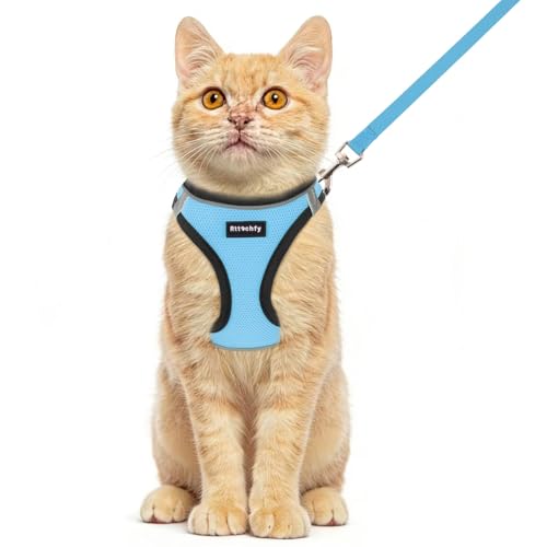 Rttochfy Cat Harness and Leash Set, Escape Proof Kitten Harness, Soft and Breathable Vest with Reflective Strip, Easy to W...