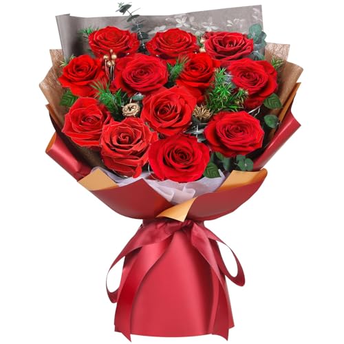 ADDWel 12 Preserved Red Roses Bouquet - Real Roses That Last Years, Romantic Anniversary & Birthday Gifts for Wife, Girlfr...