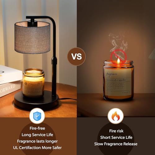 Dexnump Candle Warmer Lamp with Timer, Dimmable Candle Wax Warmer with 2 Light Bulbs, Height Adjustable Electric Candle Li...