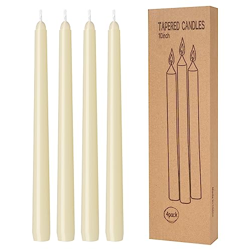 4 Pack Ivory Taper Candles - Taper Candles 10 Inch Dripless, Smokeless & Unscented - 8 Hours Long Burning - Hand Poured Ta...