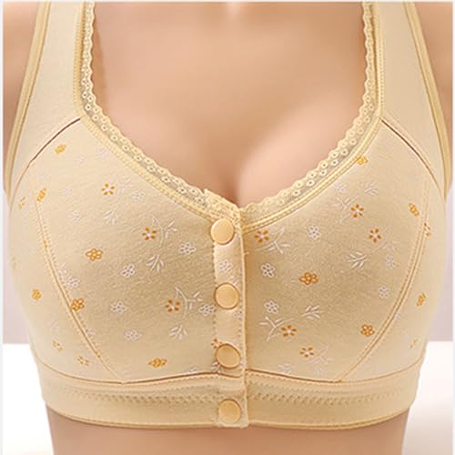 Daisy Bras for Older Women Front Closure Convenient Everyday Bras Mid Buttons Comfortable No Underwire Gathering Bras